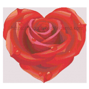 Cross Stitch Chart - Heart-Shaped Red Rose with Dew Drops